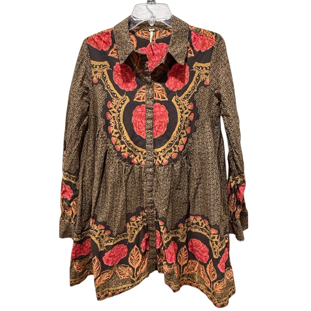 Free People Smell The Roses Mini Dress In Dark Coffee - Picture 5 of 16
